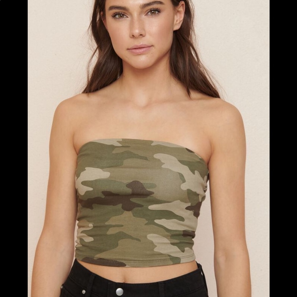 Garage clothing green camo print basic tube top soft